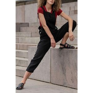 Menique Linen Pinafore Lagenlook Jumpsuit size M Nicci Pure Black